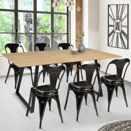 Table à manger HAVANA extensible 6-8 personnes design industriel 150/180 cm