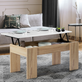 Table basse plateau relevable TARA bois blanc et imitation hêtre