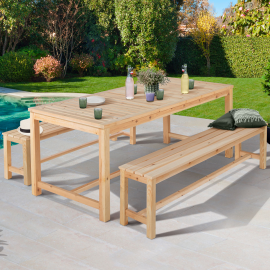 Salon de jardin UVITA en bois table de jardin 180 CM + 2 bancs