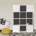 Meuble de rangement cube 12 cases bois blanc avec portes fond gris