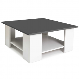 Table basse carrée ELI blanc plateau gris anthracite