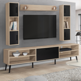 Ensemble meuble TV et étagères HOUSTON bois et noir