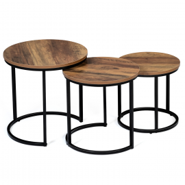 Lot de 3 tables basses gigognes DAYTON rondes 30/40/45 effet vieilli design industriel