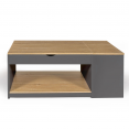 Table basse plateau relevable ELEA avec coffre bois gris et façon hêtre
