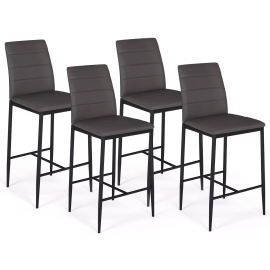 Lot de 4 tabourets ROMANE en PVC gris avec dossier H. assise 65 CM chaises de bar rembourrées