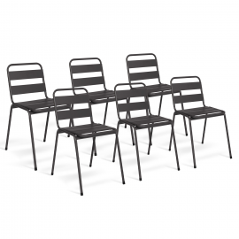 Lot de 6 chaises de jardin VALENCIA en acier gris anthracite