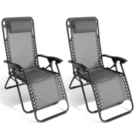 Lot de 2 fauteuils de jardin inclinables relax gris anthracite