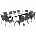 Salon de jardin MADRID table extensible 135-270 CM et 12 chaises empilables gris anthracite