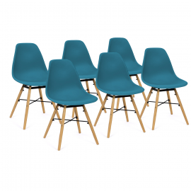 Lot de 6 chaises SANDRA bleu canard pour salle à manger