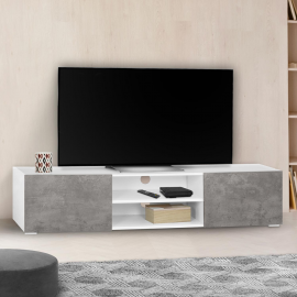 Meuble TV ELI blanc portes effet béton 140 cm