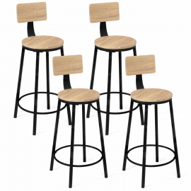 Lot de 4 tabourets de bar DETROIT assise ronde avec dossier design industriel