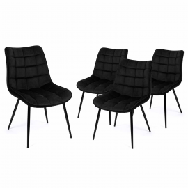 Lot de 4 chaises MADY en velours noir pour salle à manger