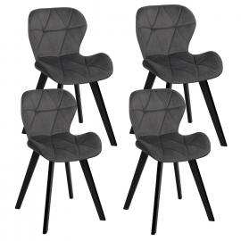Lot de 4 chaises ROBINE en velours gris foncé pieds noirs